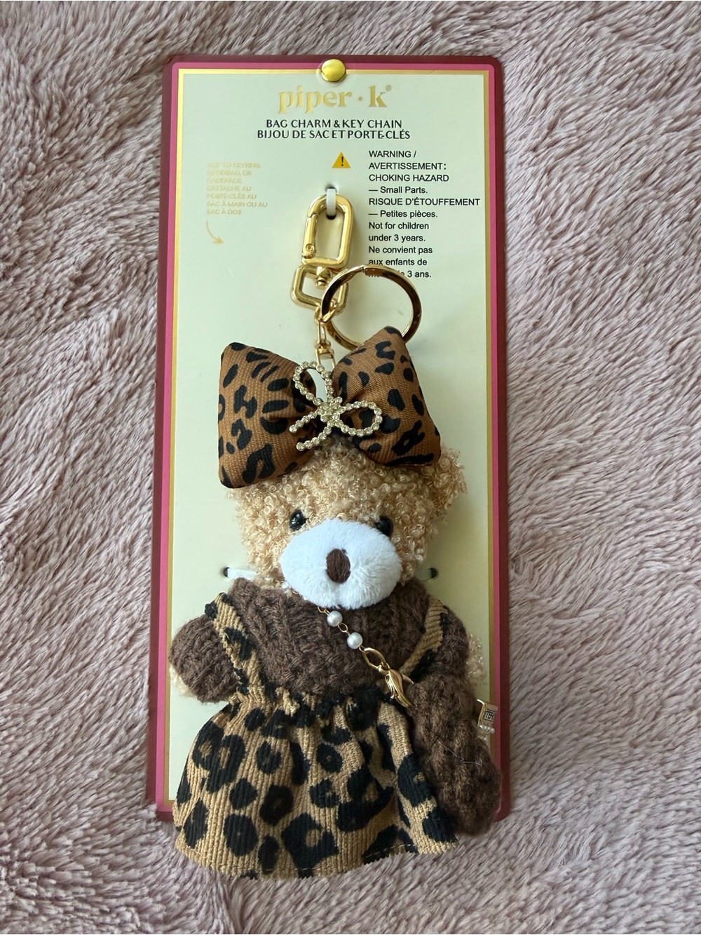 🐻 Piper K Brown Leopard Bear Bag Charm Keychain